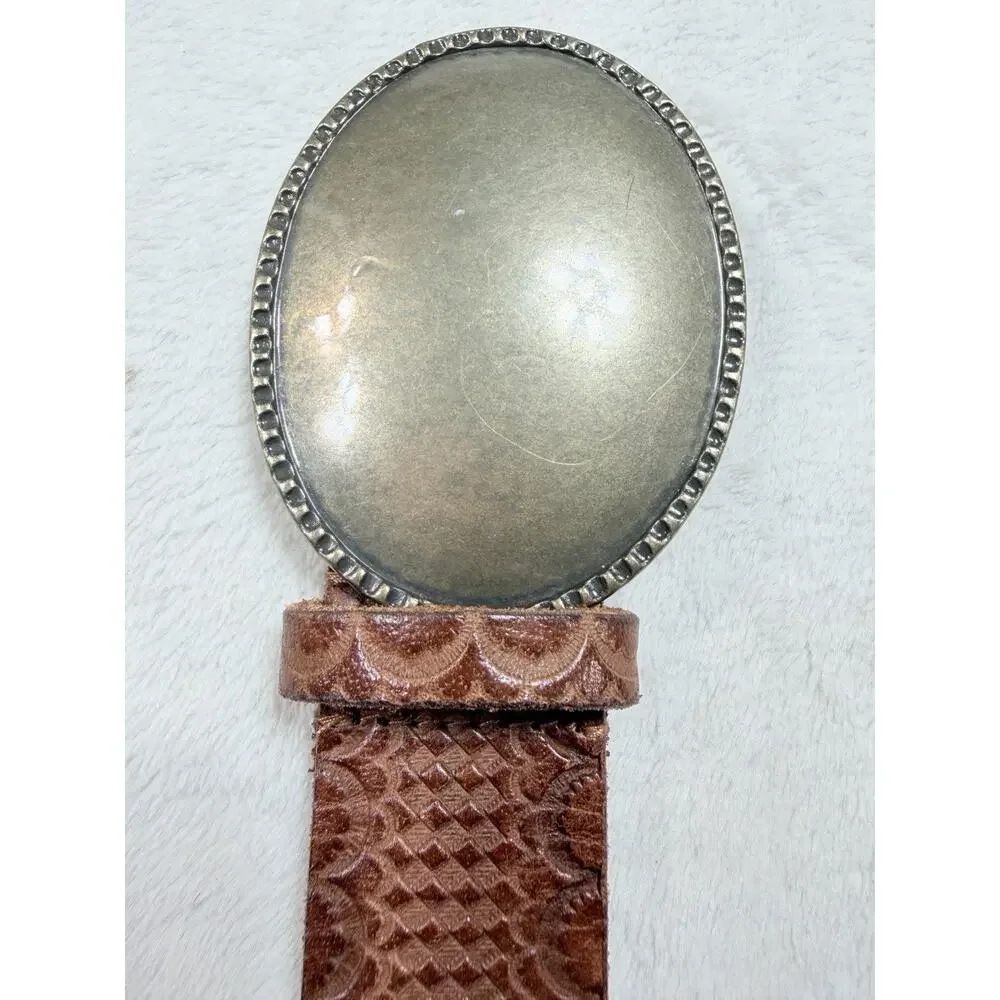 We The Free People Leather Belt Womens Medium M Basketweave Oval Buckle Brown